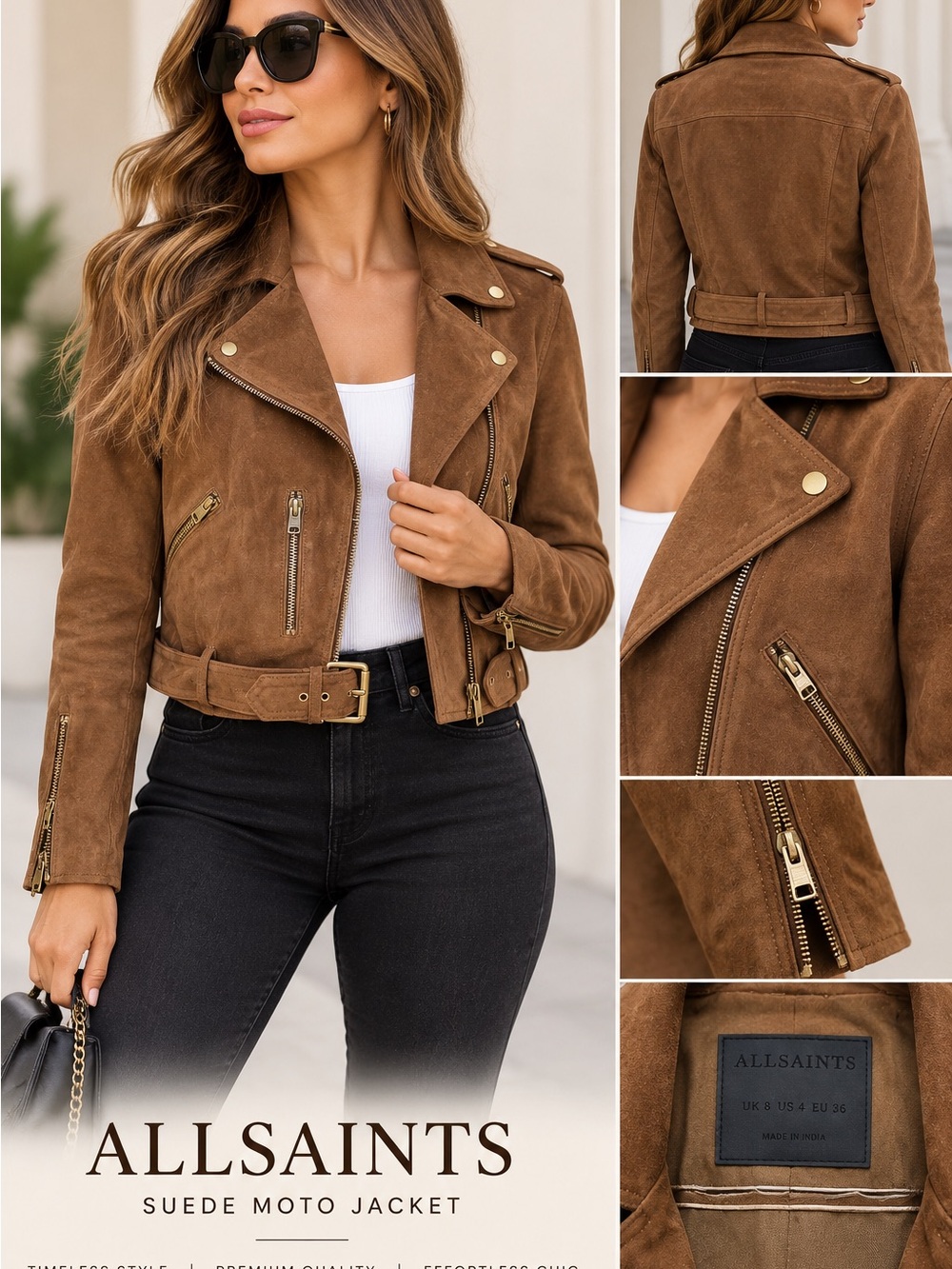 All Saints Women’s Suede Moto Jacket Brown size 6